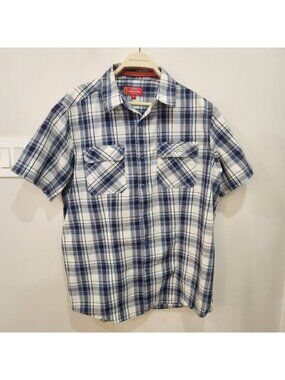 Bear Grylls By Craghoppers Shirt Mens XL Blue Plaid Short Sleeve Snap Pockets